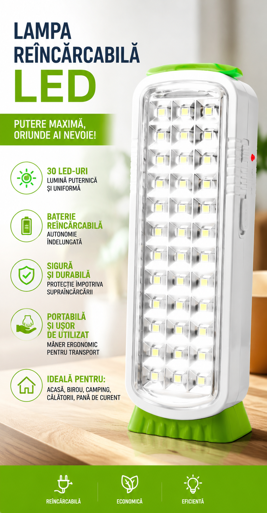 LumiGuard LED - Lampa LED Reîncărcabilă pentru Orice Situație
