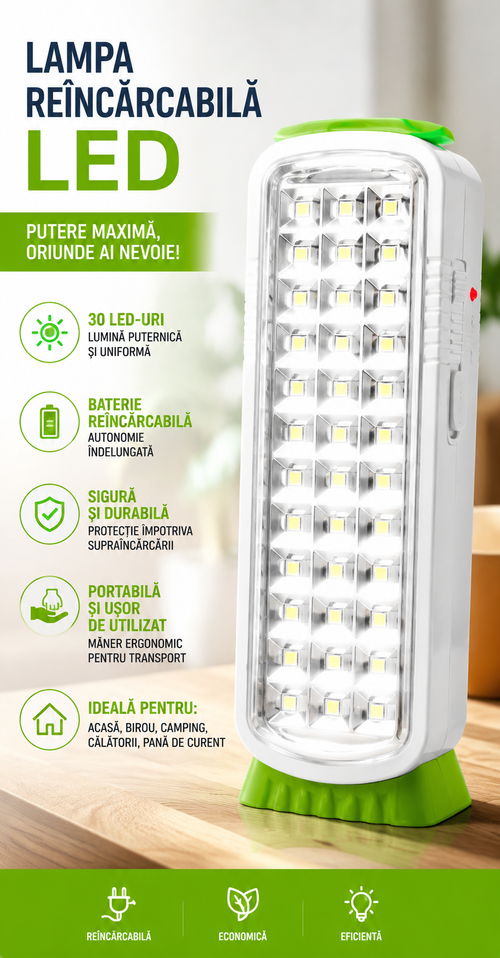LumiGuard LED - Lampa LED Reîncărcabilă pentru Orice Situație